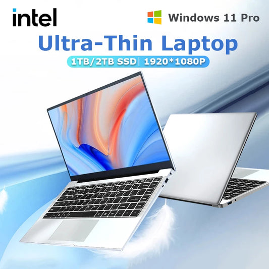 14.1" Ultra Slim Windows 11 Pro Laptop Computer intel Atom A3950 12GB RAM 1TB 2TB SSD Notebook PC 1080P HD Office Study Laptops