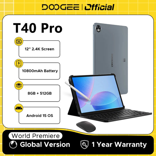 【Brand+】DOOGEE T40 Pro Tablet 12 ''IPS 2.4K 20GB(8 + 12) 512GB Android 14 Helio G99 18W Charge Quad Speaker 7.6mm ultra-thin
